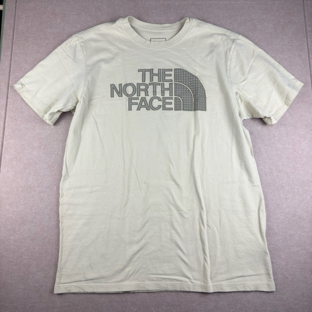 The North Face T-Shirt Mens L Beige Grid Logo Graphic‎ Tee Outdoors Cotton